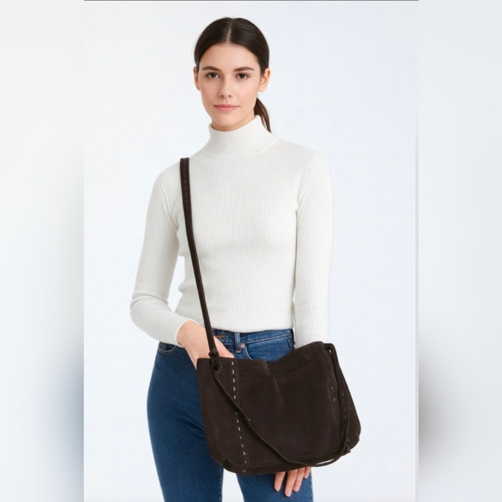Vintage Monsac Original chocolate Brown Genuine Suede Bag.